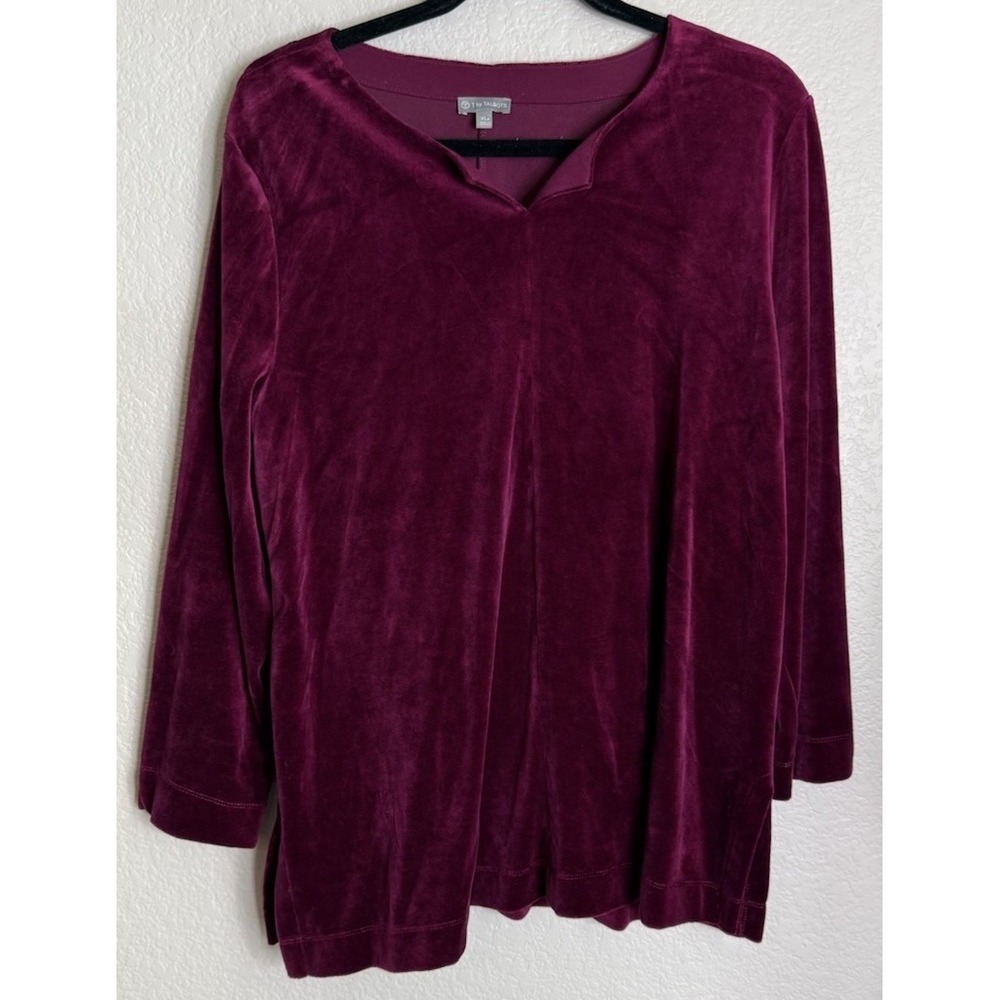 Talbots Womens‎ XL Petite Burgundy Maroon Velvet Blouse Top Tunic Holiday Preppy